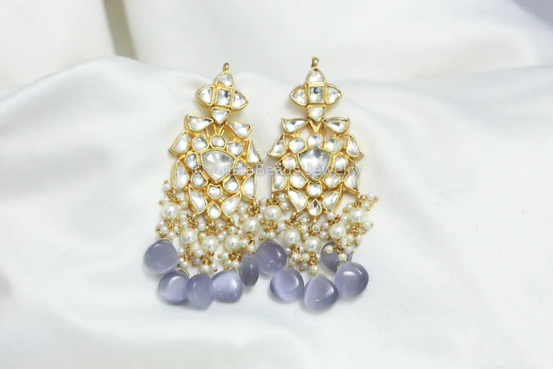 Clear Pachi Kundan Earrings - Gray Drops