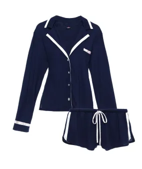 Cosabella AMORE Bella L/S & Boxer PJ Set in Navy Blue 