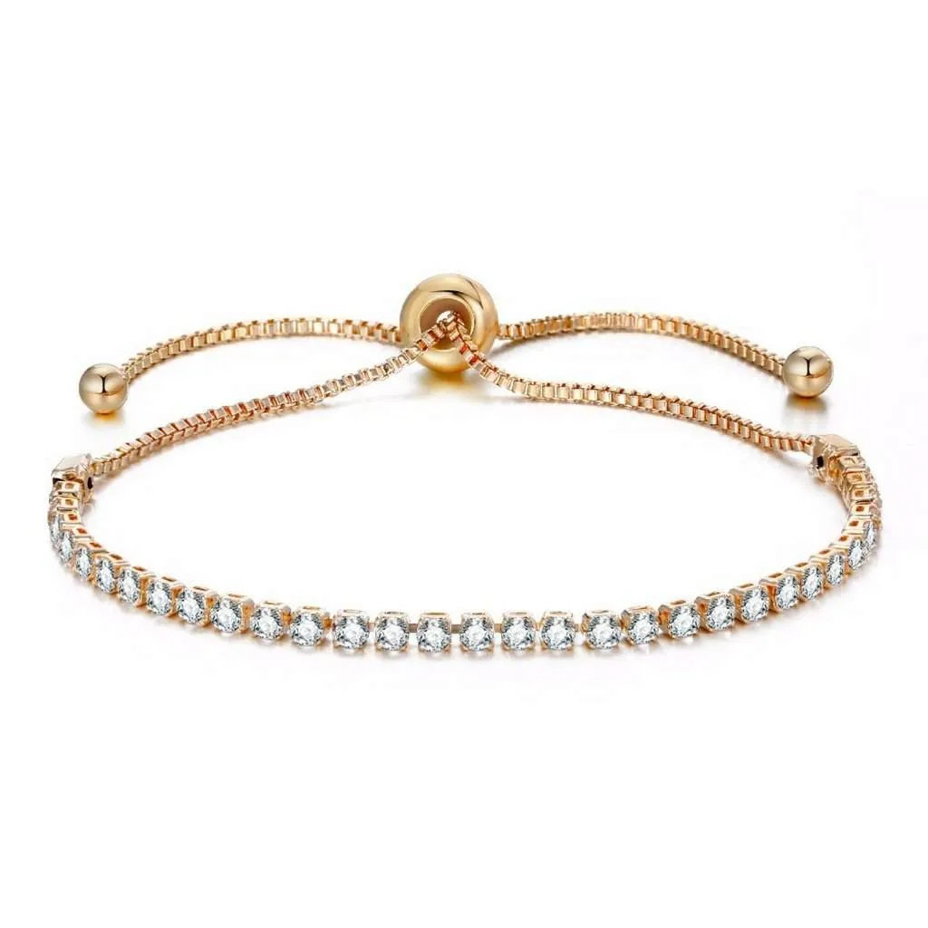 Crystal Adjustable Gold Tennis Bracelet