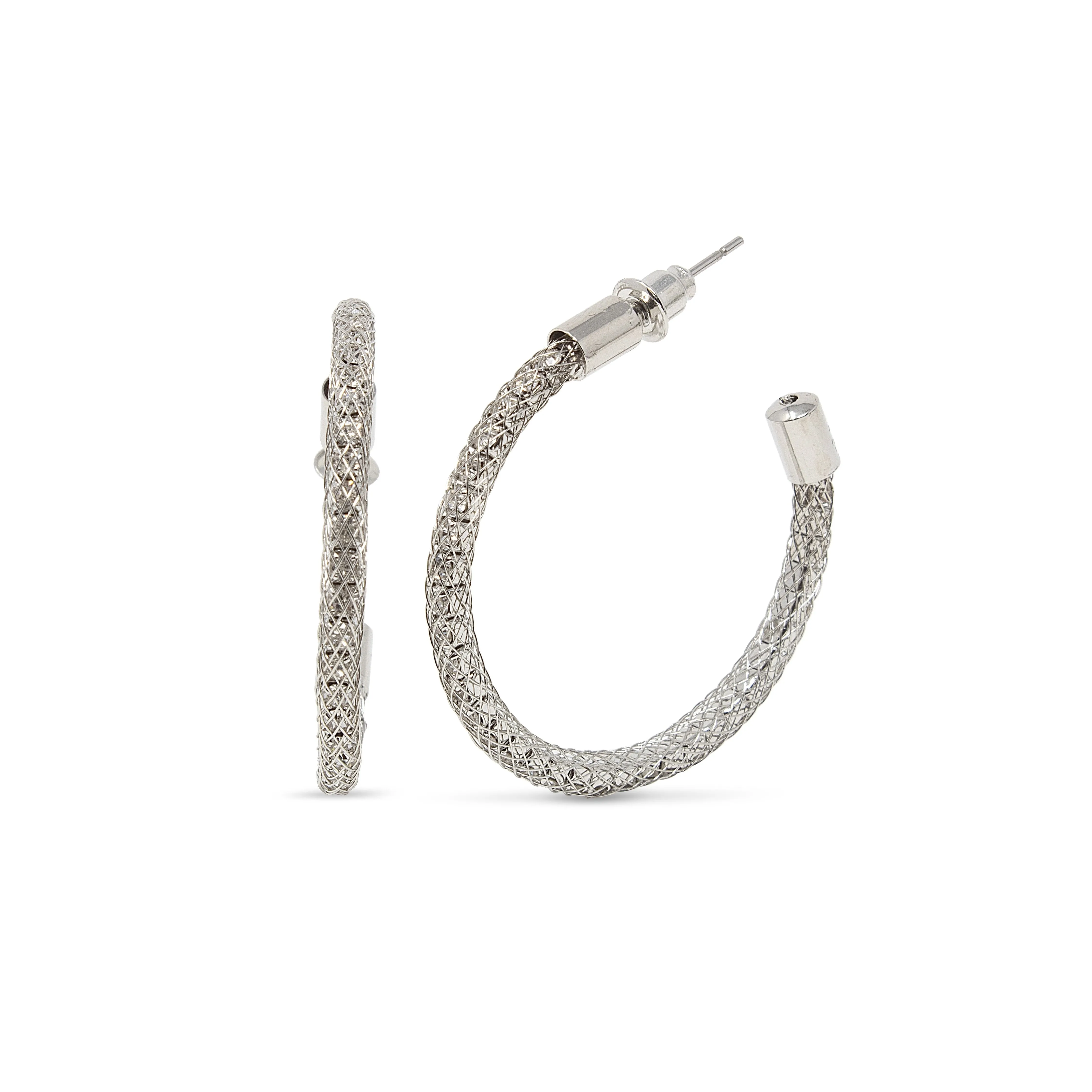 Crystals Mesh 35MM Hoop Rhodium Plated