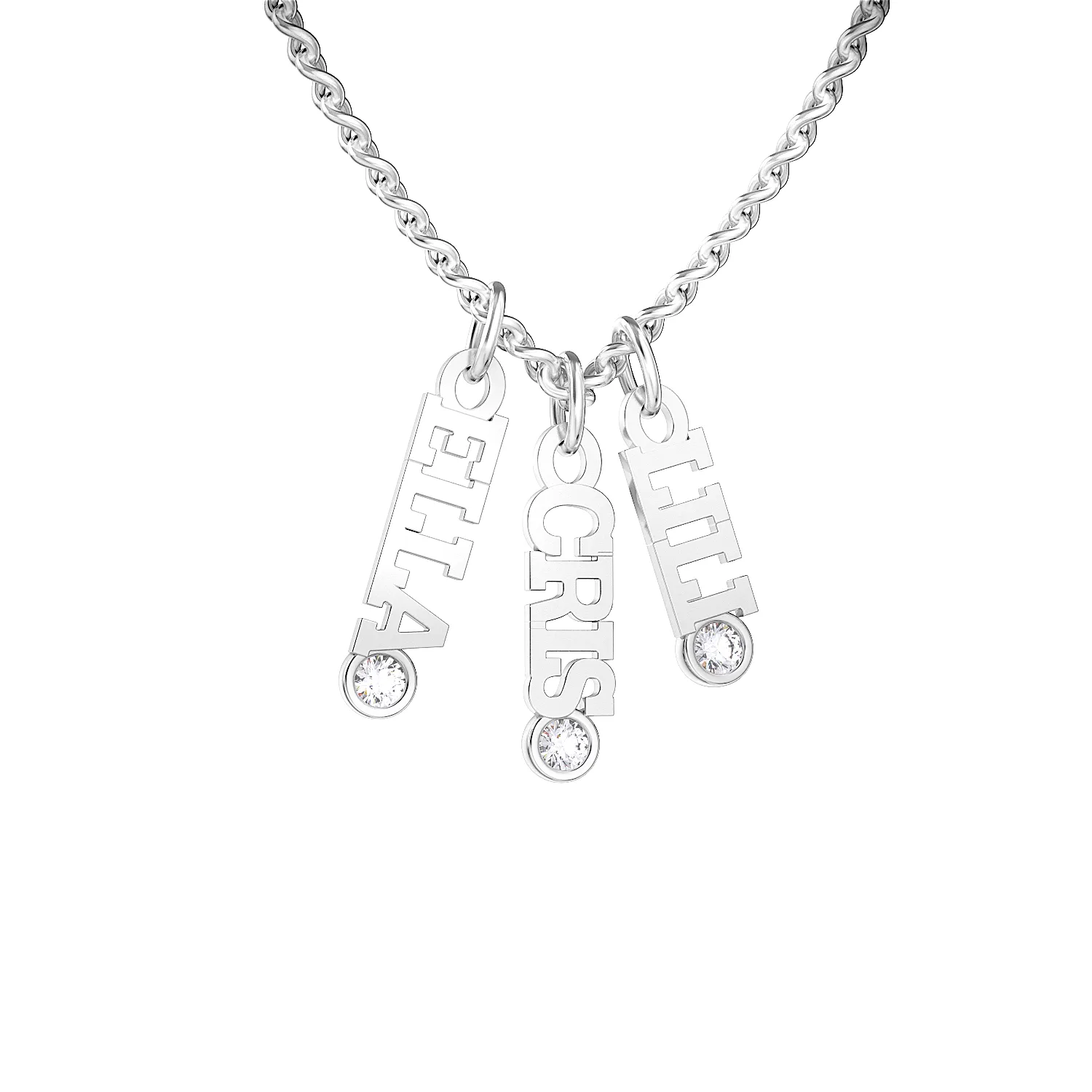 Custom Personalized Vertical Name Necklace with 2 inscriptions, 10 characters, 2 natural diamonds