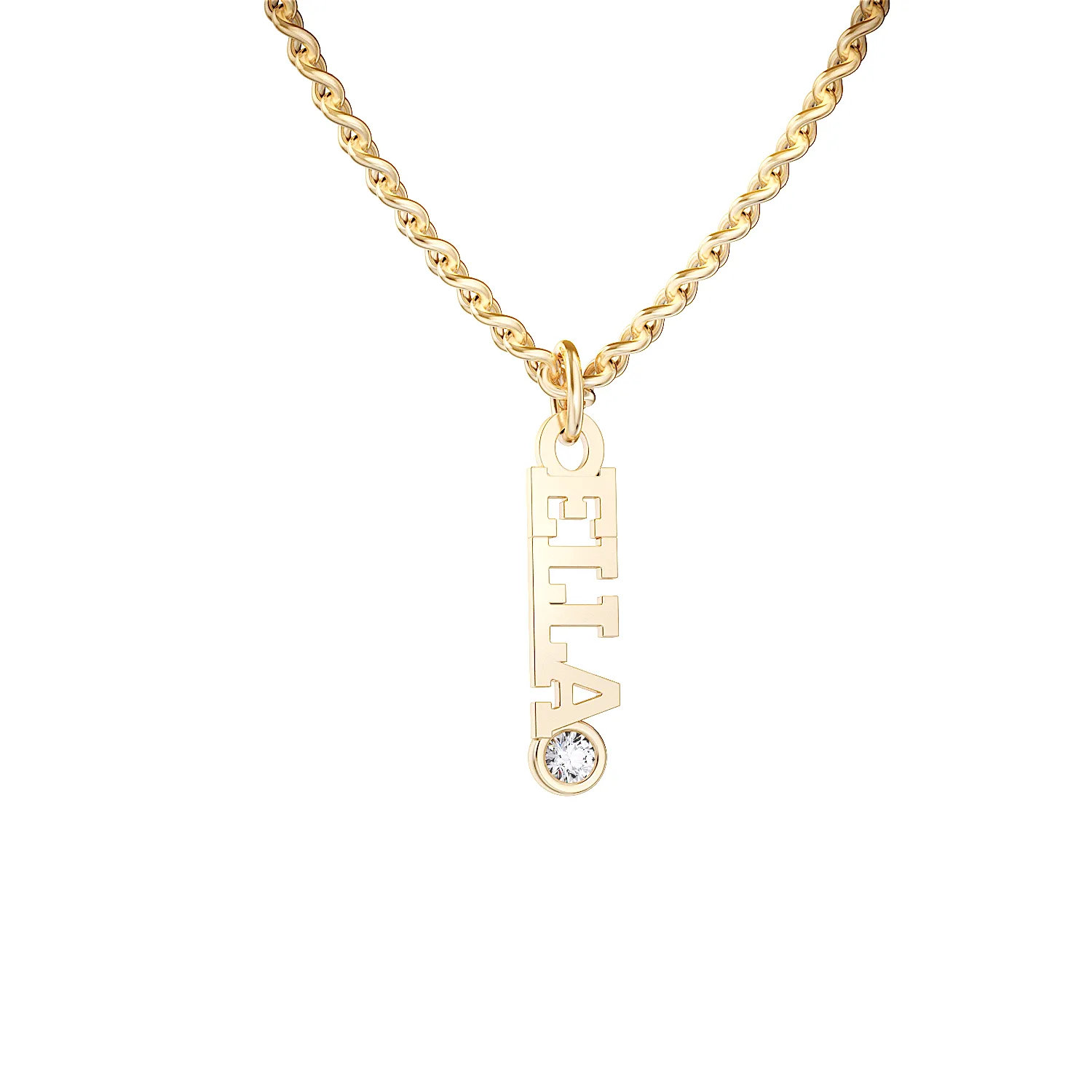 Custom Personalized Vertical Name Necklace with 2 inscriptions, 9 characters, 2 natural diamonds