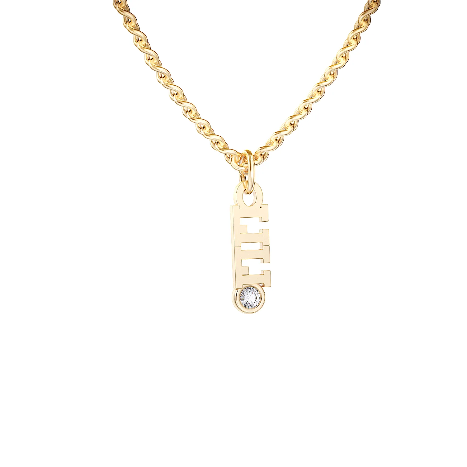 Custom Personalized Vertical Name Necklace with 2 inscriptions, 9 characters, 2 natural diamonds