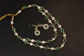 Dainty Layered Uncut Polki Necklace Set - Green