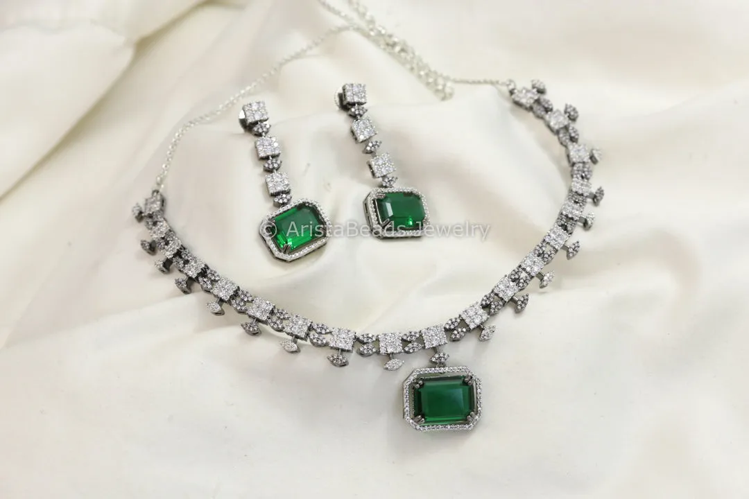 Dainty Nano CZ Necklace Set - Green