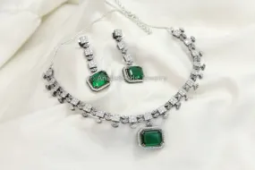 Dainty Nano CZ Necklace Set - Green