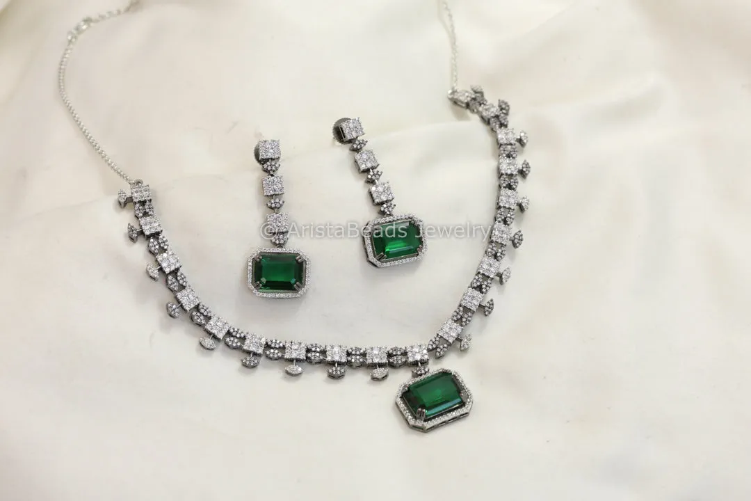 Dainty Nano CZ Necklace Set - Green