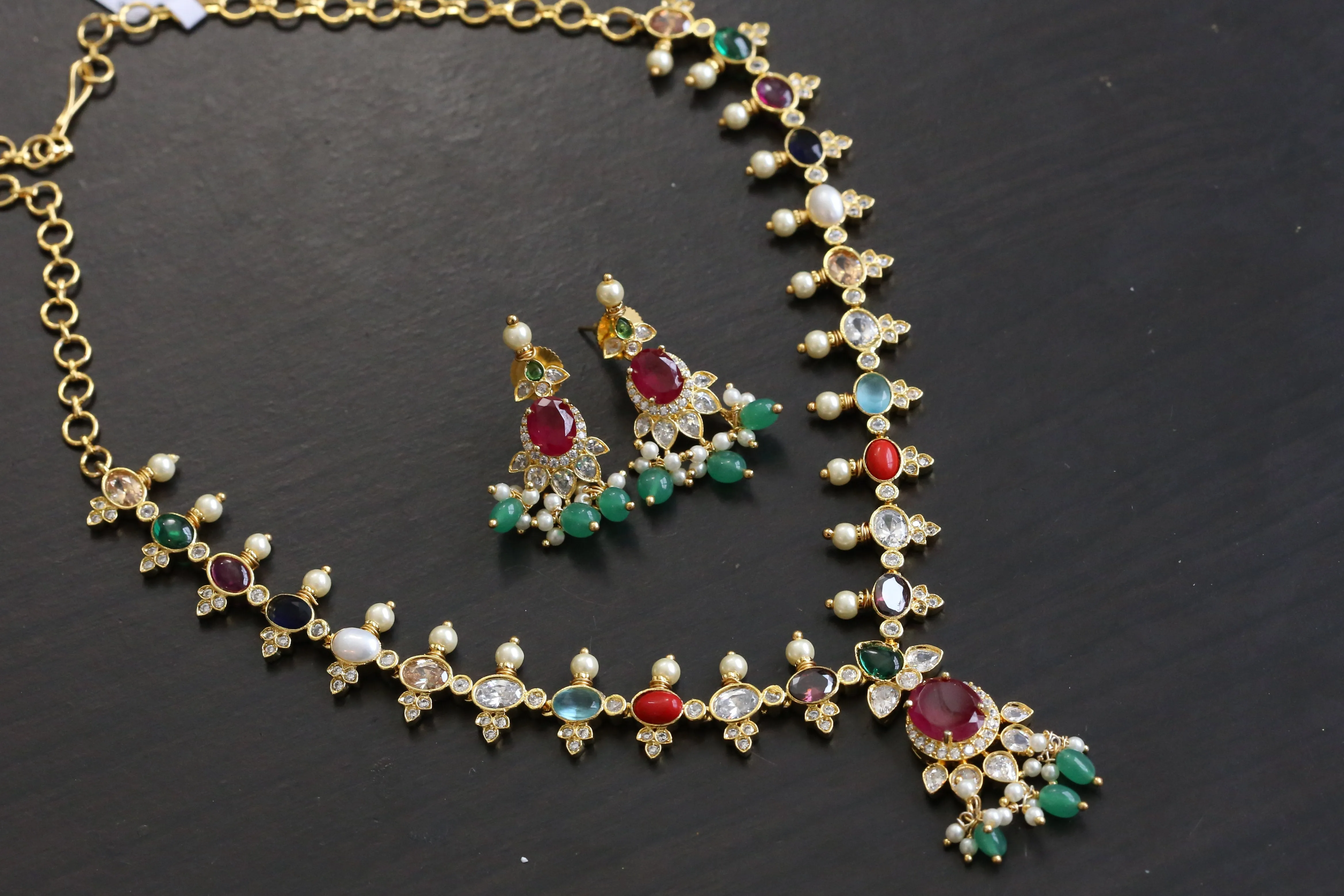 Dainty Navratan  Necklace Set