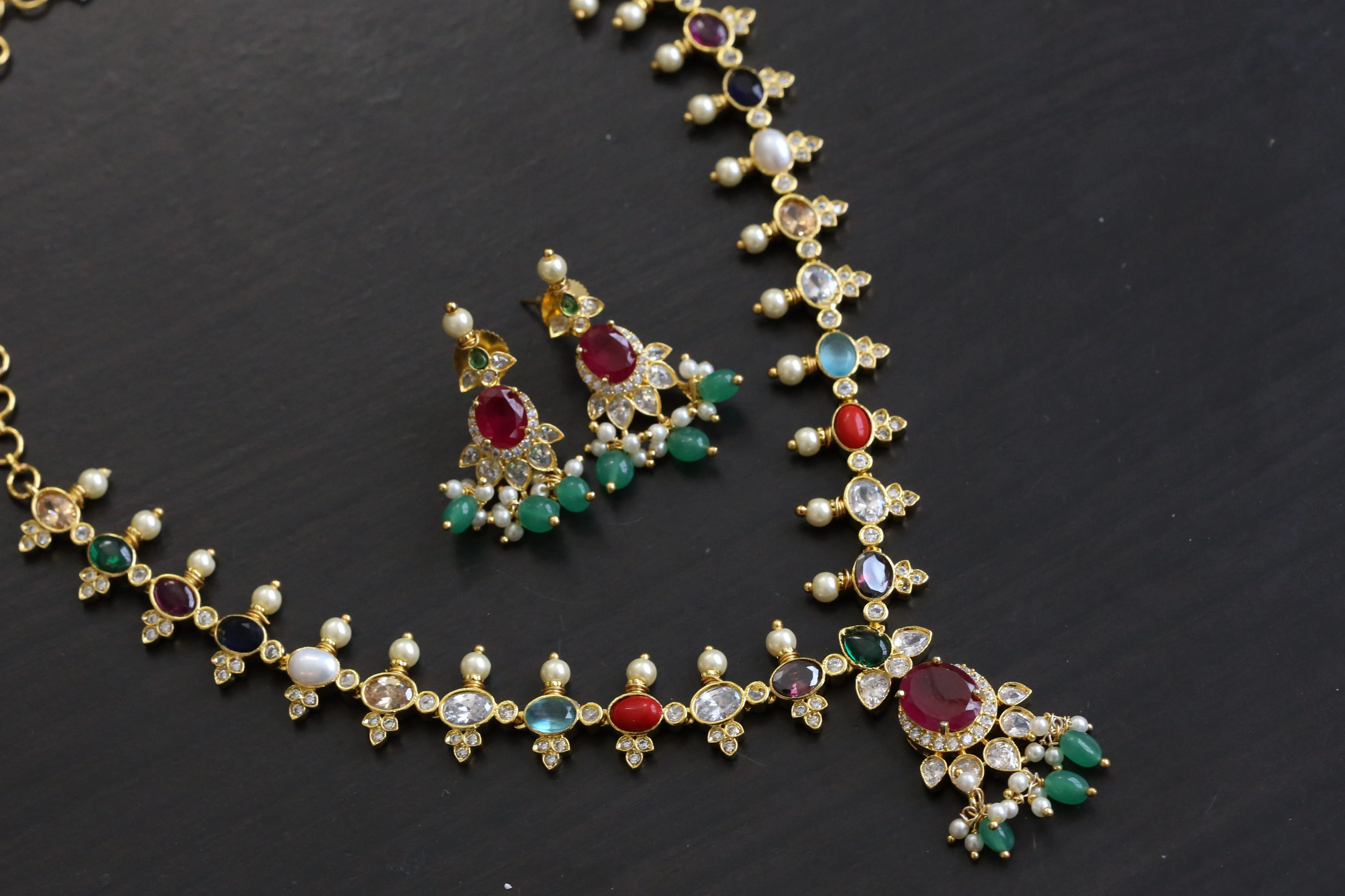 Dainty Navratan  Necklace Set