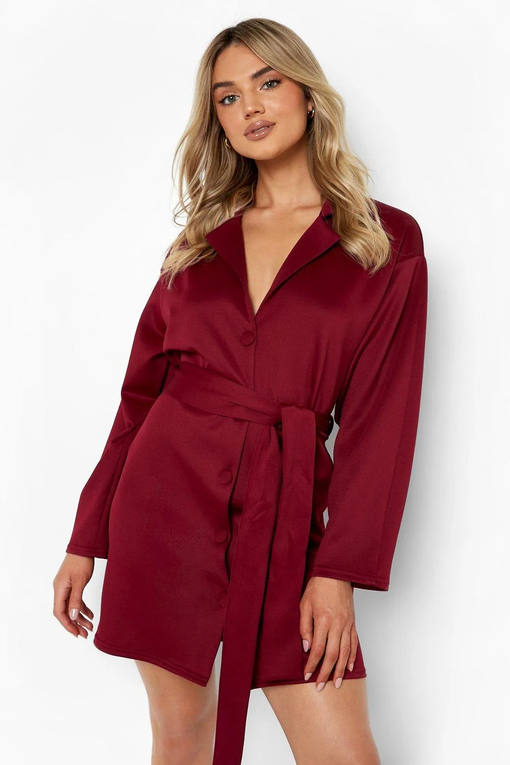 Drop Shoulder Tie Blazer Dress