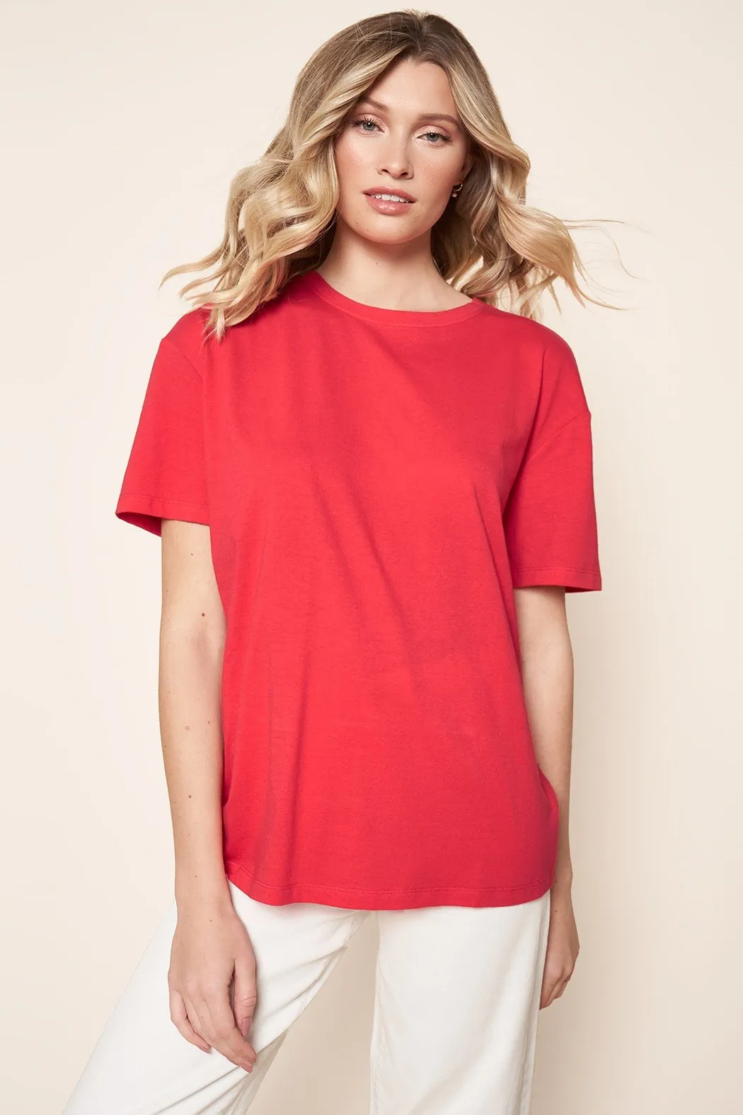 Ellie Boxy Full Length Cotton Knit T-Shirt