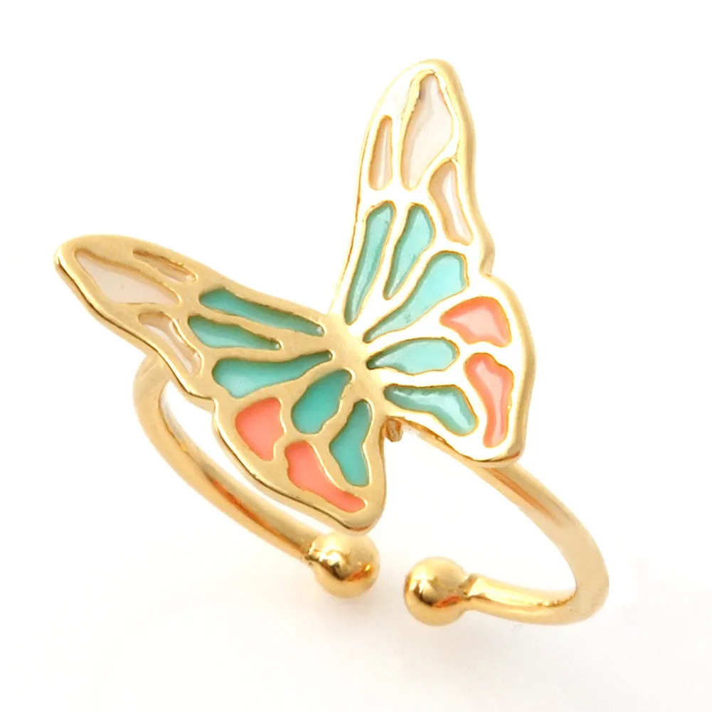 Epoxy Multicolor Butterfly Ring Adjustable Size