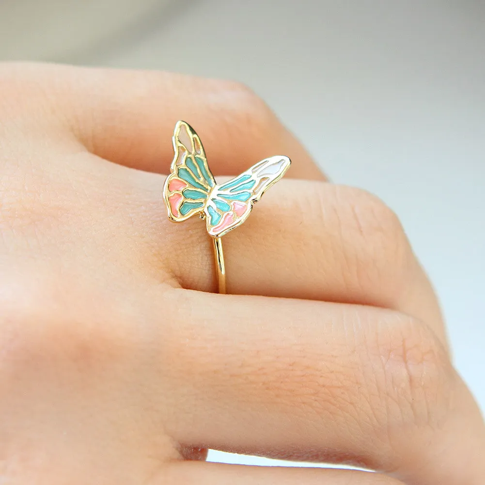 Epoxy Multicolor Butterfly Ring Adjustable Size