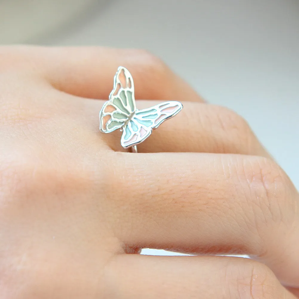 Epoxy Multicolor Butterfly Ring Adjustable Size