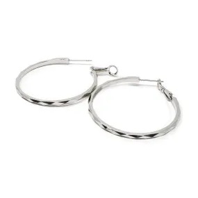 Faceted Hoop Earrings 40MM Rhodium Plated