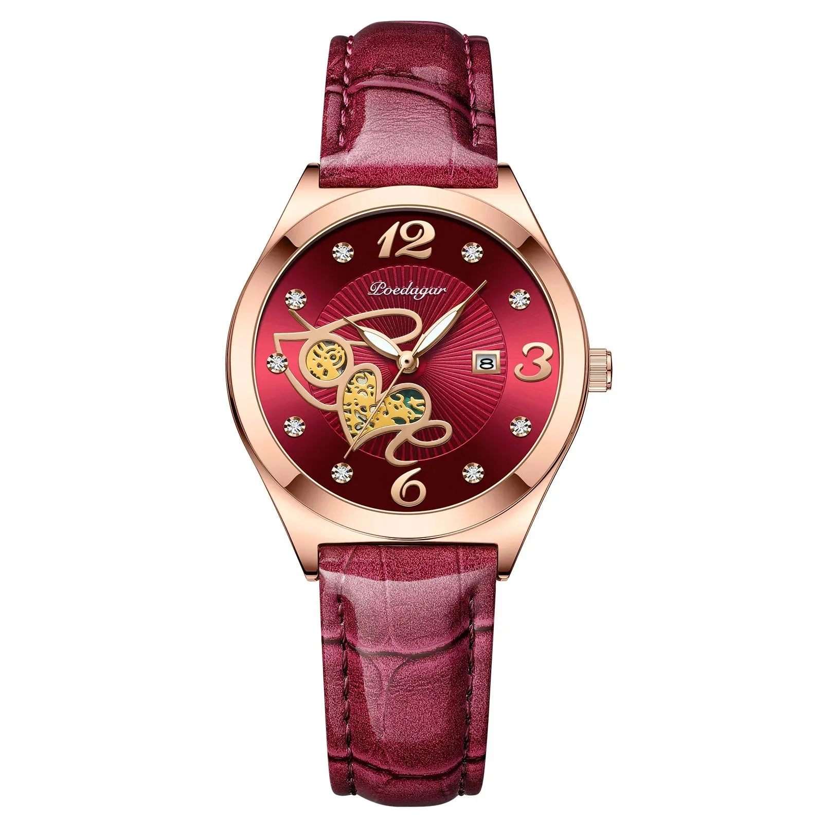 Female Luxury Elegant Leather Casual Clock Waterproof Luminous