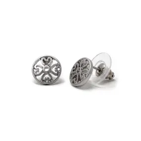 Filigree Disc Stud Rhodium Plated Earrings