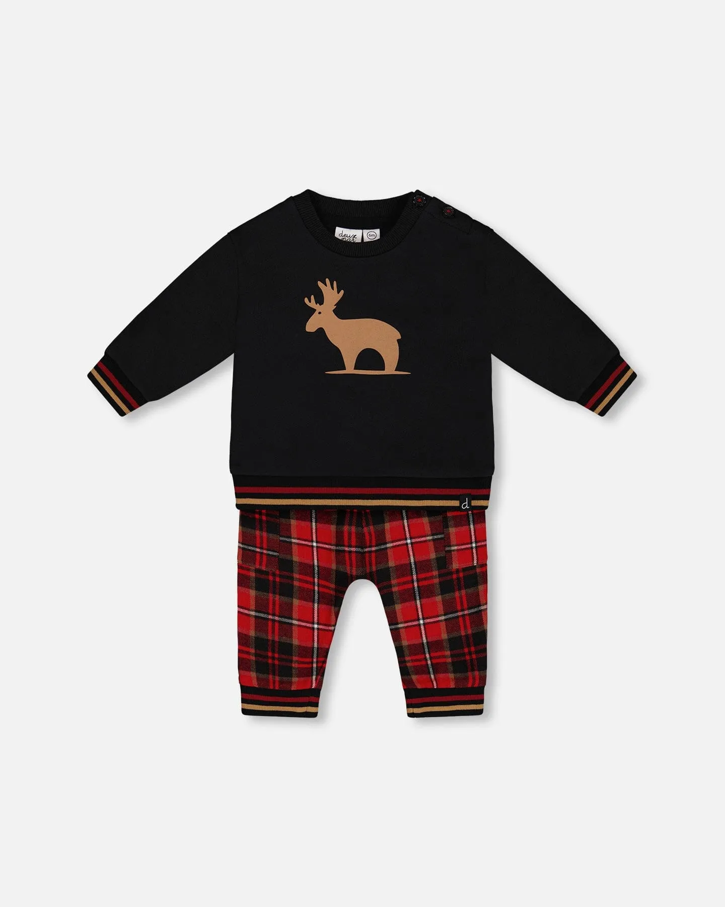 Fleece Sweatshirt And Pant Set Plaid Black And Red