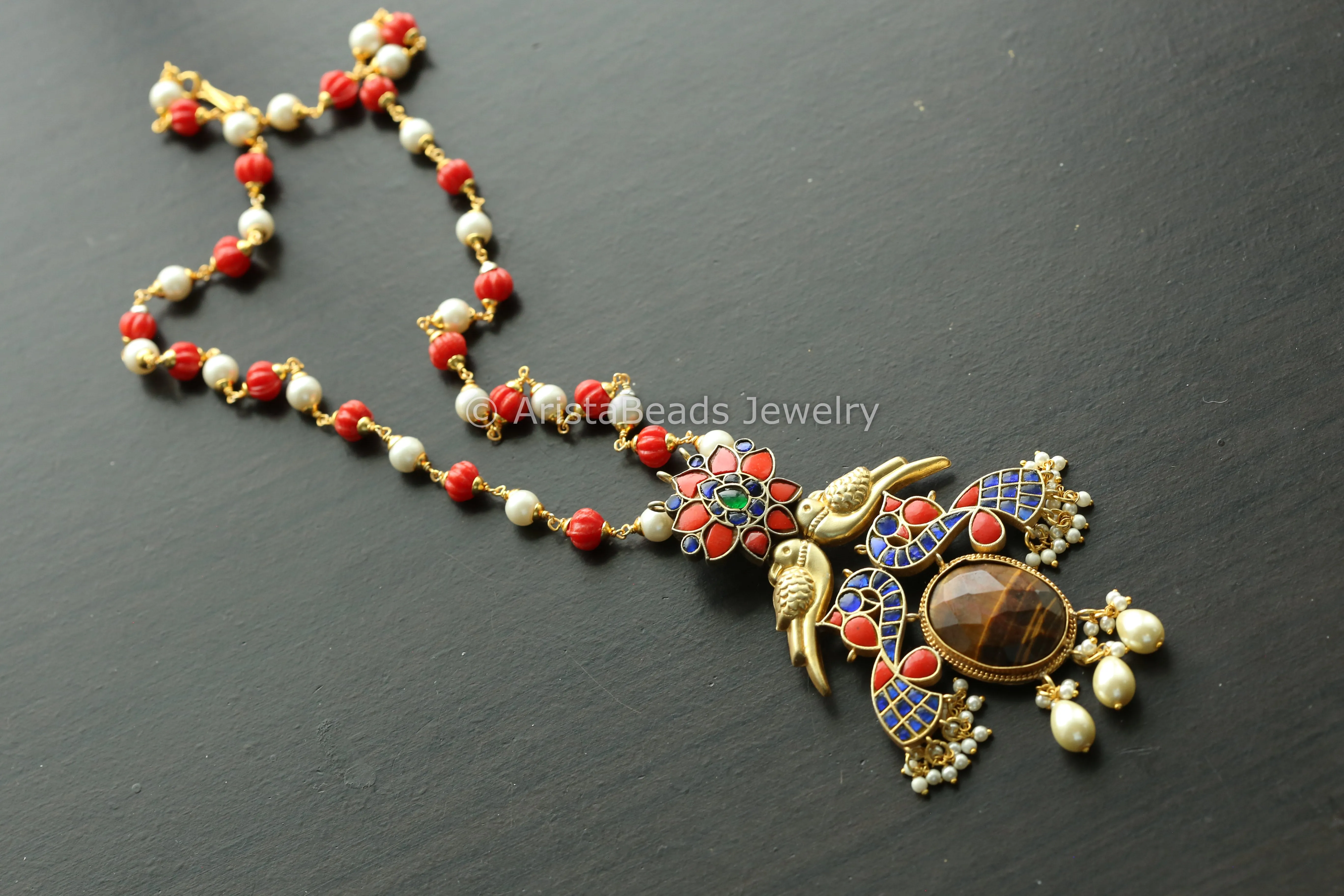 Fusion Jadau Kundan Necklace -Tiger eye