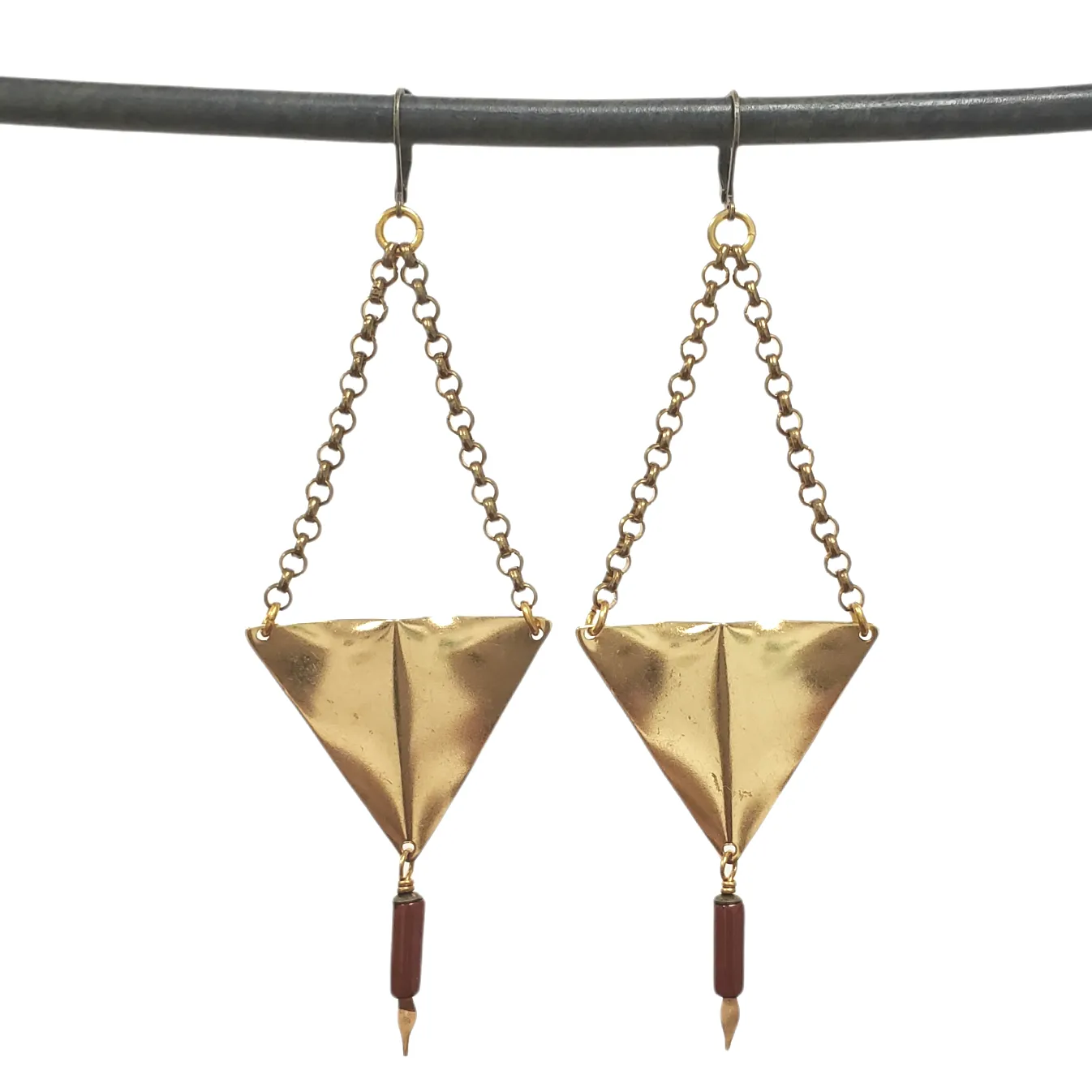 Geometric Triangle Point Drop Earrings - Red Jasper