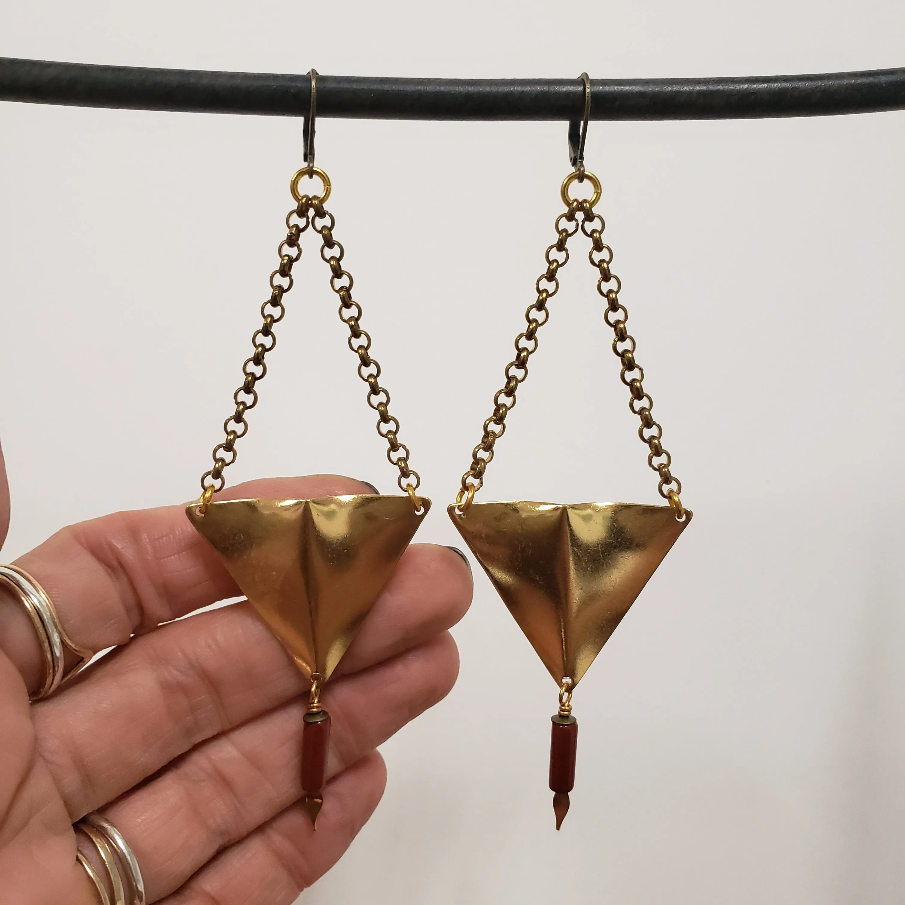 Geometric Triangle Point Drop Earrings - Red Jasper