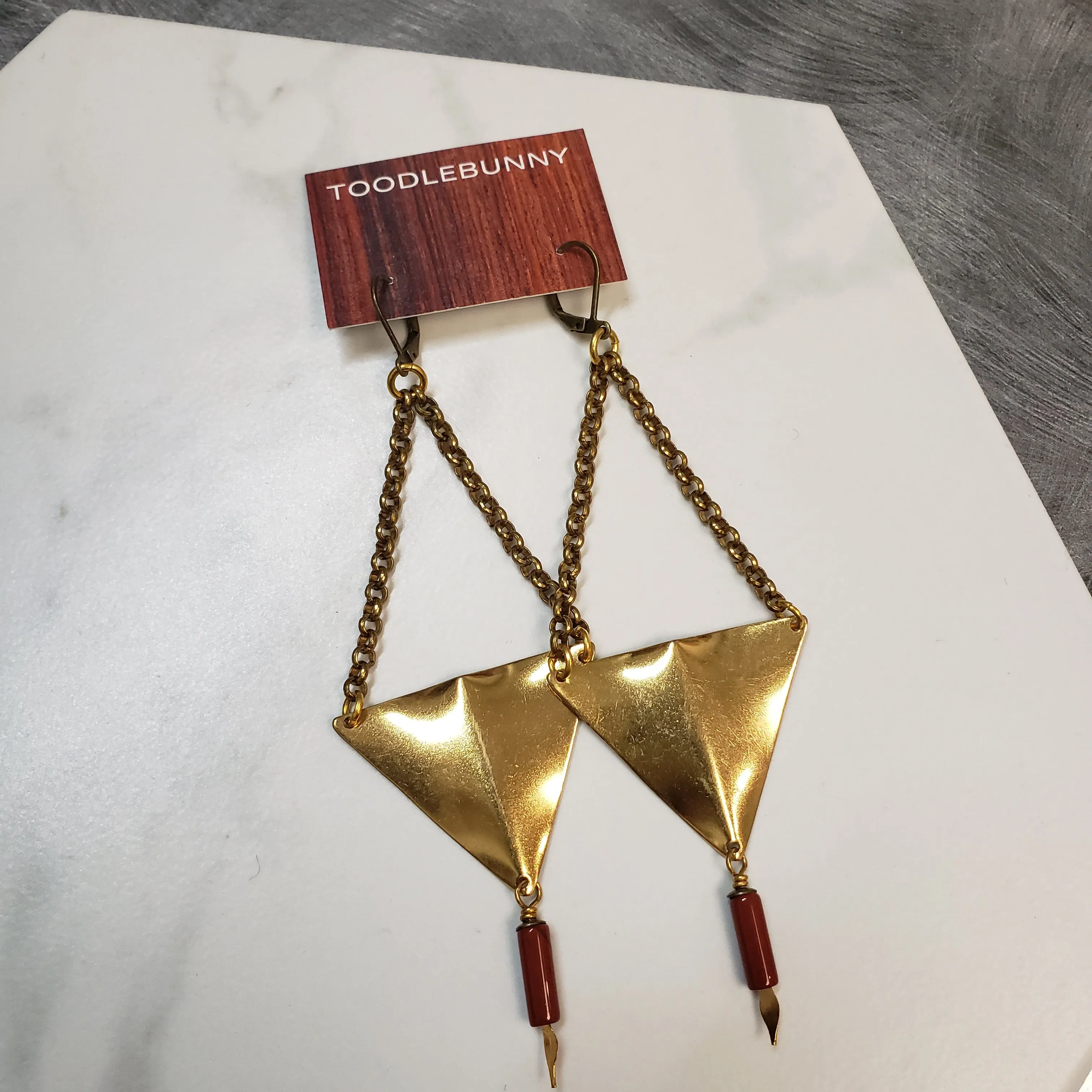 Geometric Triangle Point Drop Earrings - Red Jasper