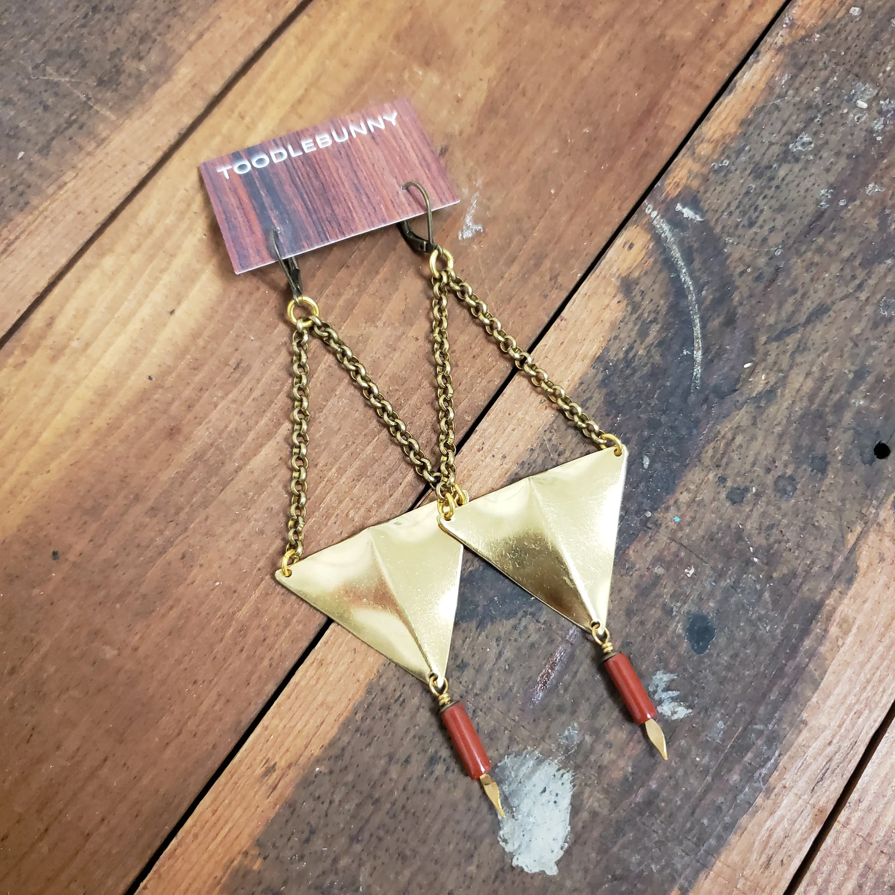 Geometric Triangle Point Drop Earrings - Red Jasper