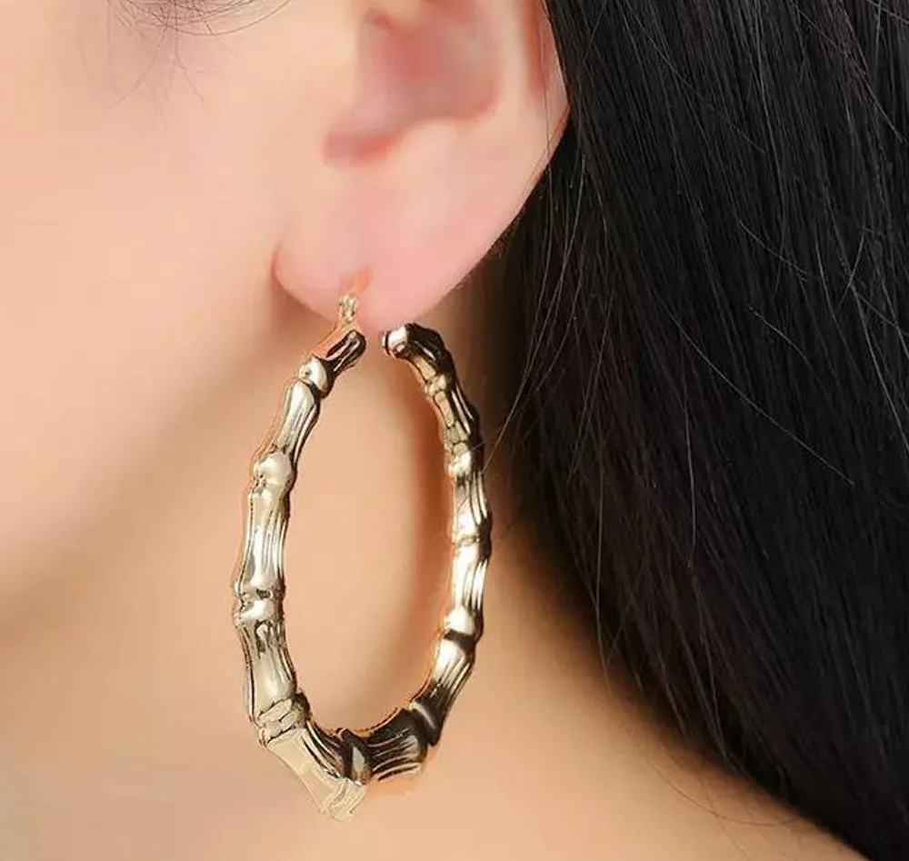 Gold Bamboo Hoop Earrings - 6 Sizes - READY TO SHIP