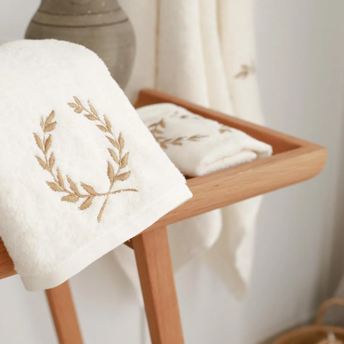 Golden Petals Embroidered Bath Towel