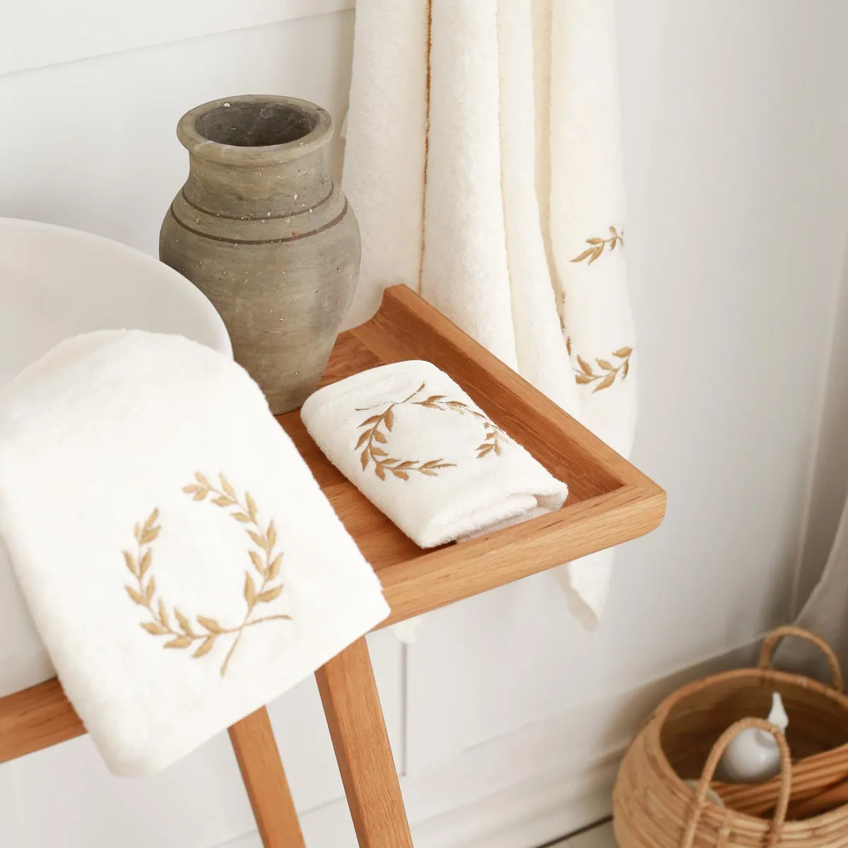 Golden Petals Embroidered Bath Towel