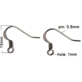 Gun Metal Flat Earwire with Coil 17mm (50 pcs)