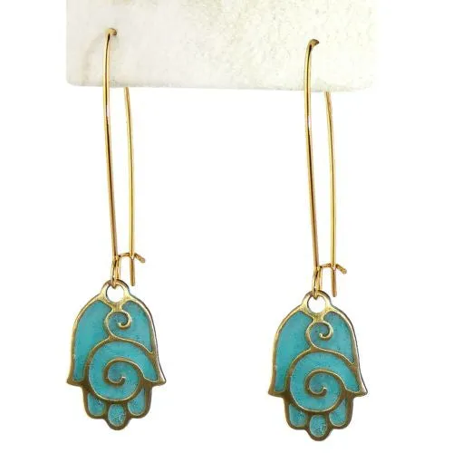 Hamsa Gold Plated Earrings in Patina Finish Orit Grader 821G