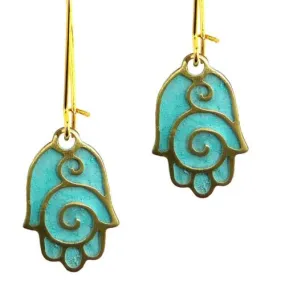 Hamsa Gold Plated Earrings in Patina Finish Orit Grader 821G