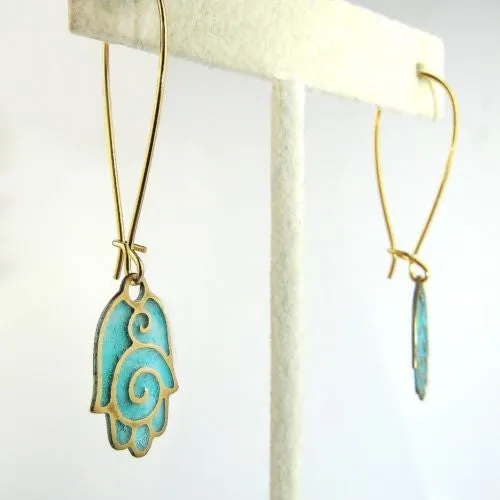 Hamsa Gold Plated Earrings in Patina Finish Orit Grader 821G