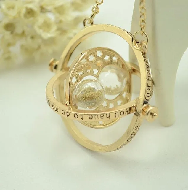 Harri Potter Time Turner Hourglass Necklace Toys For Kid Hermione Granger Magic Red Stone Golden Snitch Harri Potter Necklace