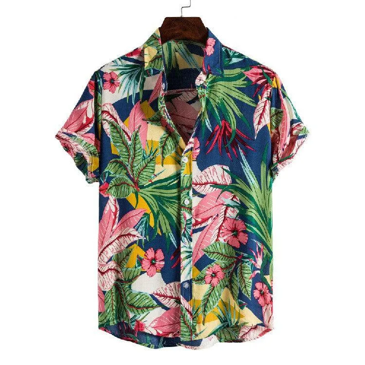 Hawaiian Casual Men's Beach Short Sleeve Shirt Button Down Floral Tropical Printed Beach Shirt