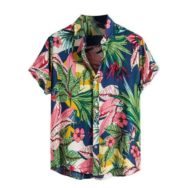 Hawaiian Casual Men's Beach Short Sleeve Shirt Button Down Floral Tropical Printed Beach Shirt