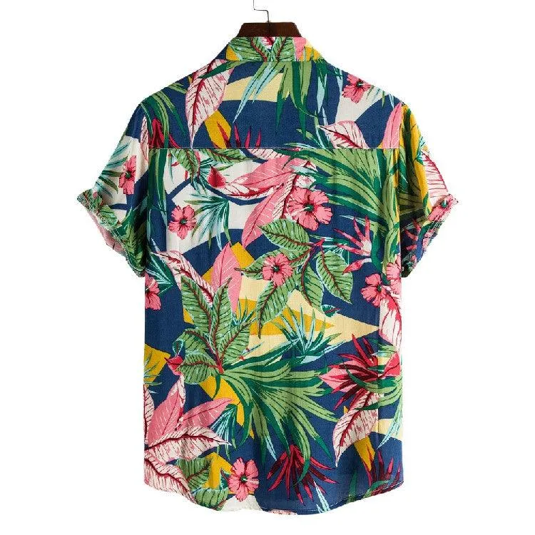 Hawaiian Casual Men's Beach Short Sleeve Shirt Button Down Floral Tropical Printed Beach Shirt