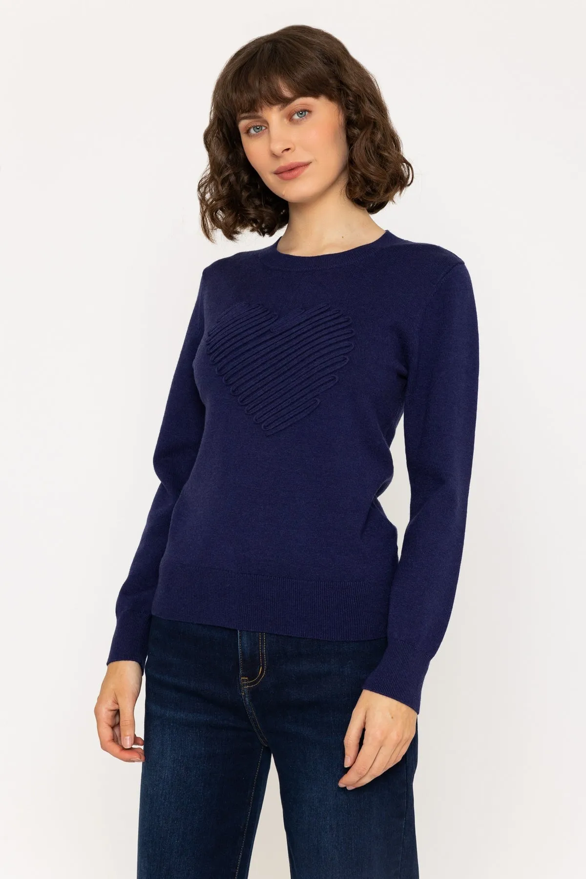 Heart Motif Knit Jumper in Navy