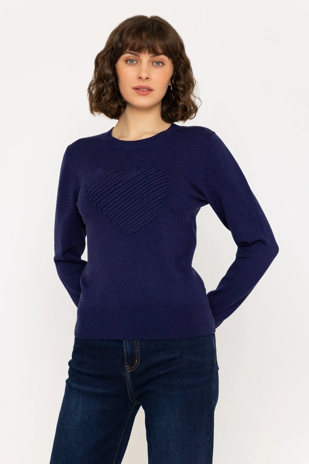 Heart Motif Knit Jumper in Navy