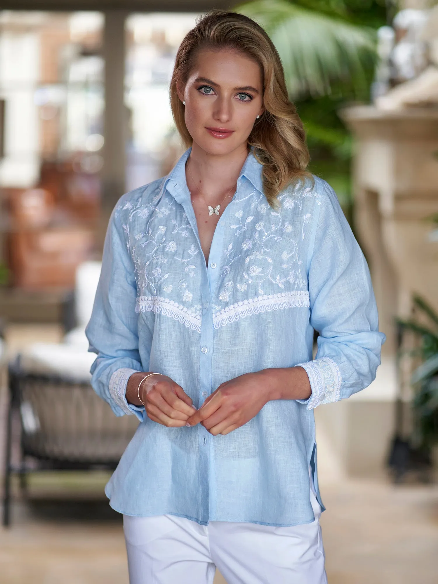 Isabel Cowboy Embroidered Linen Shirt