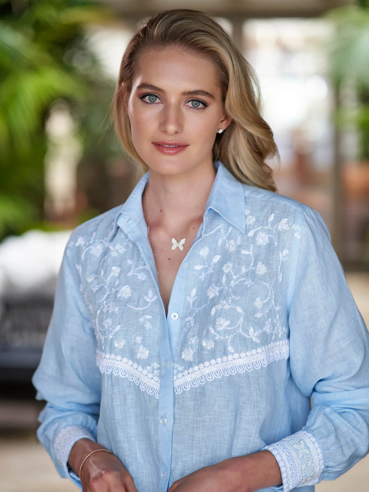 Isabel Cowboy Embroidered Linen Shirt