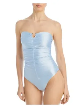 JADE SWIM Women's Light Blue Ruched Ring Alyda Bandeau One Piece Swimsuit