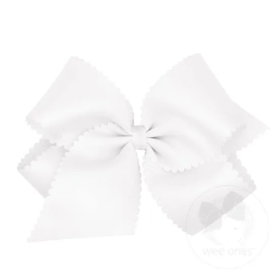 King Grosgrain Hair Bow With Scalloped Edge- White