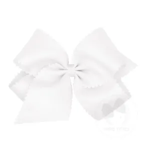 King Grosgrain Hair Bow With Scalloped Edge- White