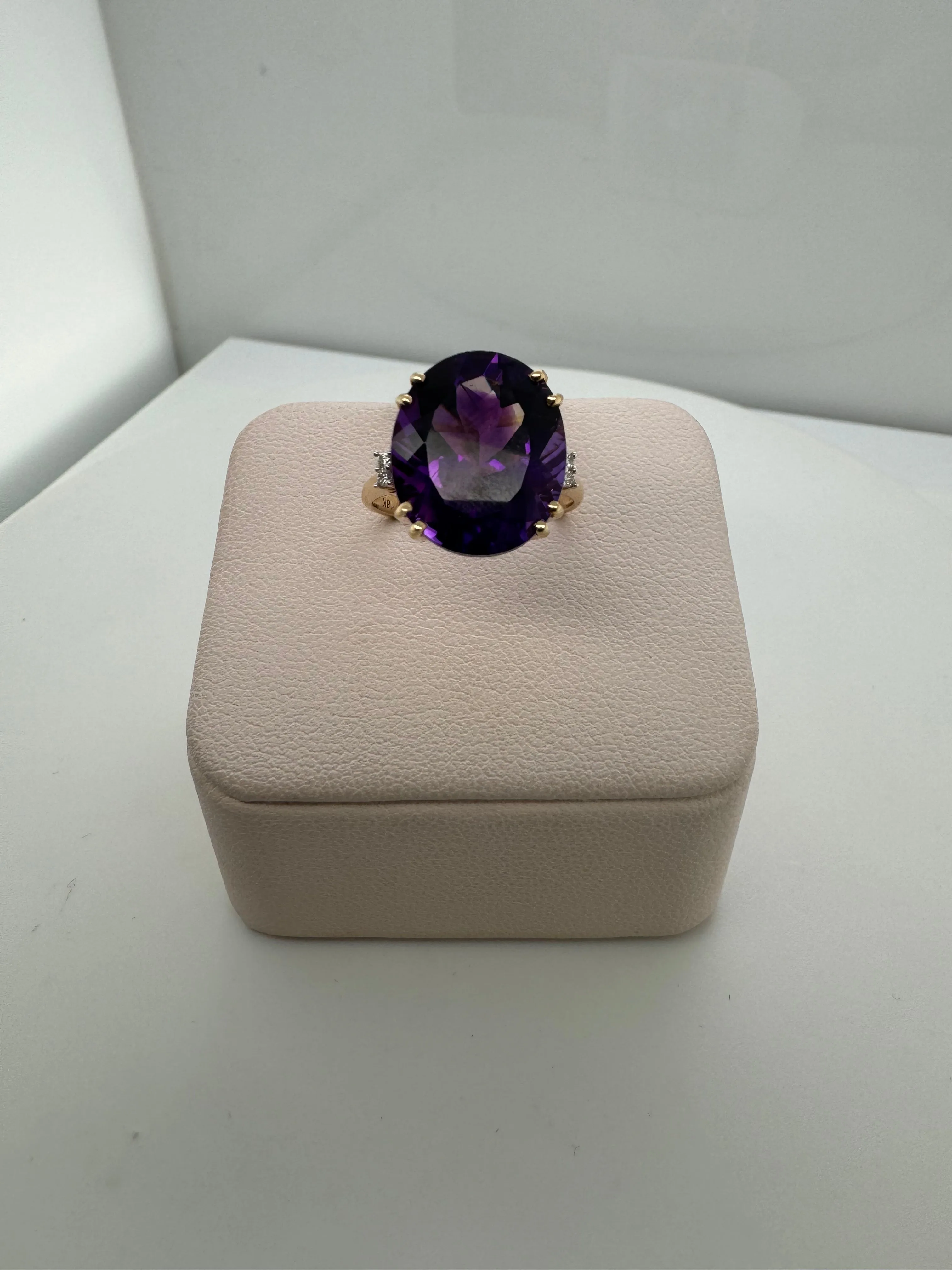 Large Oval Amethyst and Diamond Ring