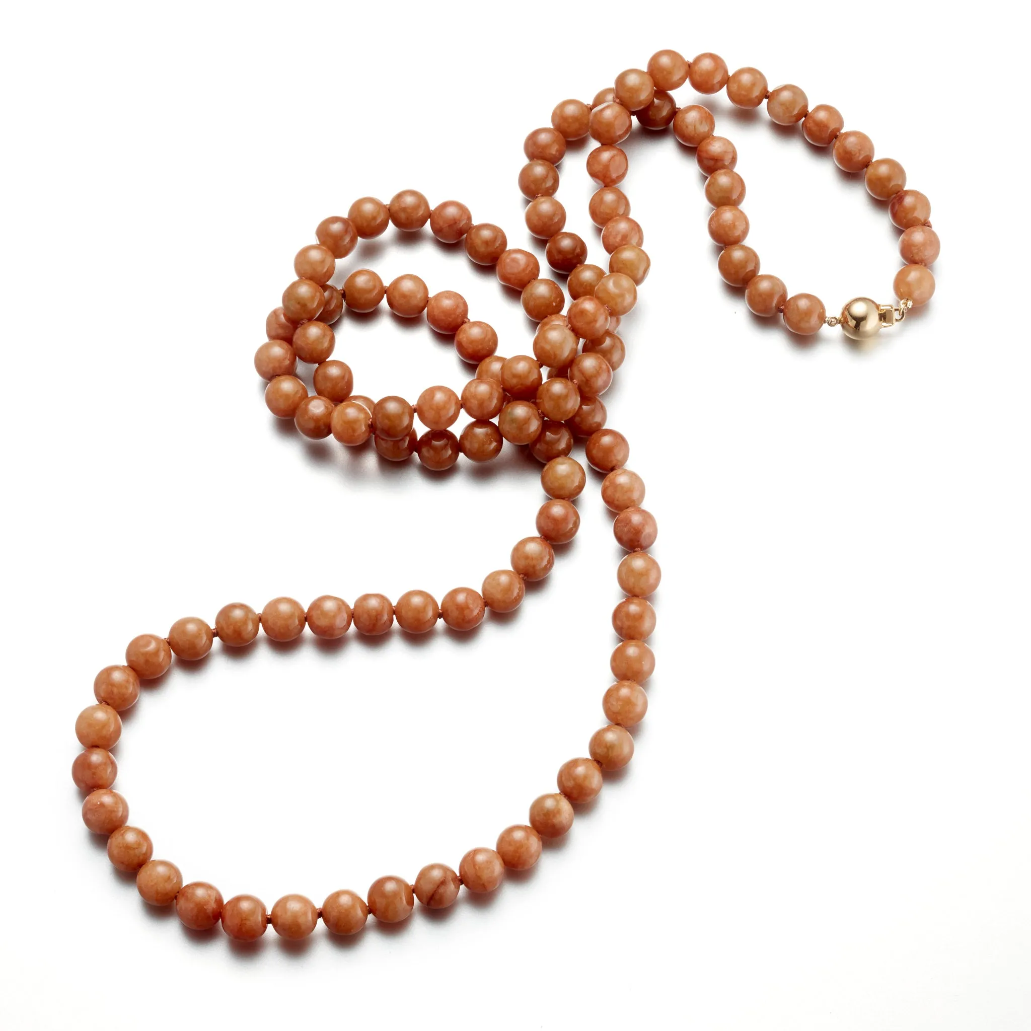 Long Red Jade Bead Necklace