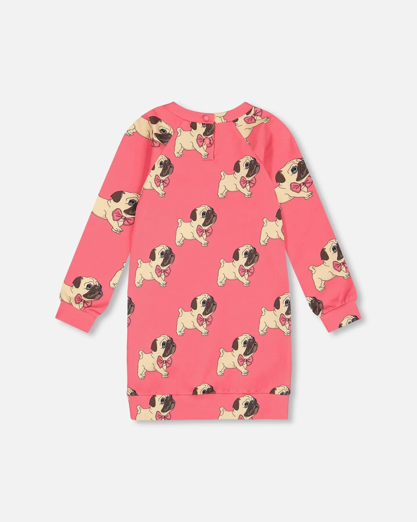 Long Sleeve Fleece Dress With Pocket Magenta Printed Pug