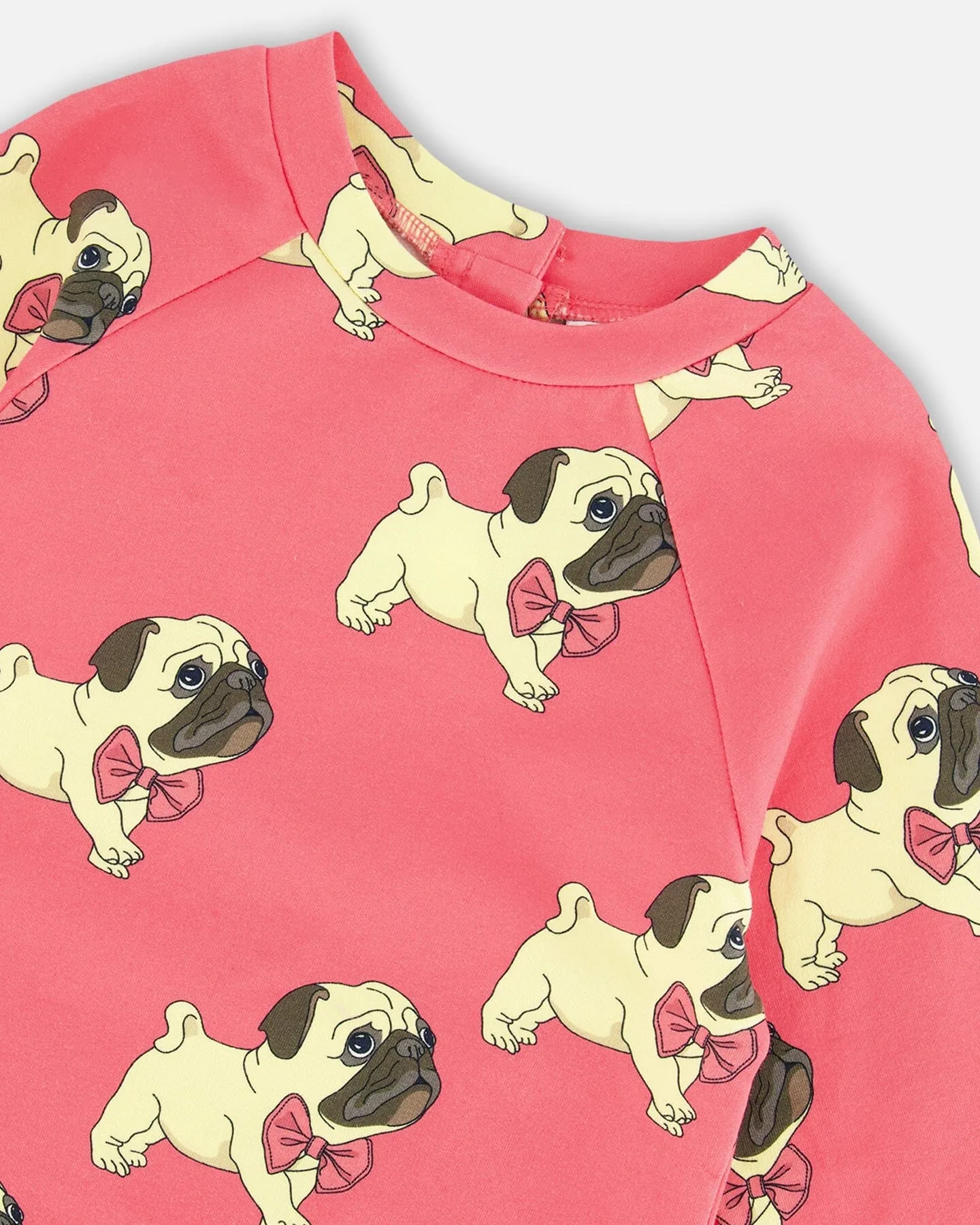 Long Sleeve Fleece Dress With Pocket Magenta Printed Pug