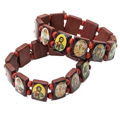 Lot 12 pcs Stretch Elastic Bracelet Religious Souvenir with Icons of the Saints